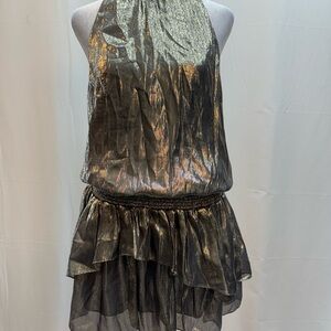 Ramy Brook Metallic Gold-silver Sleeveless Mini Dress M NWTS